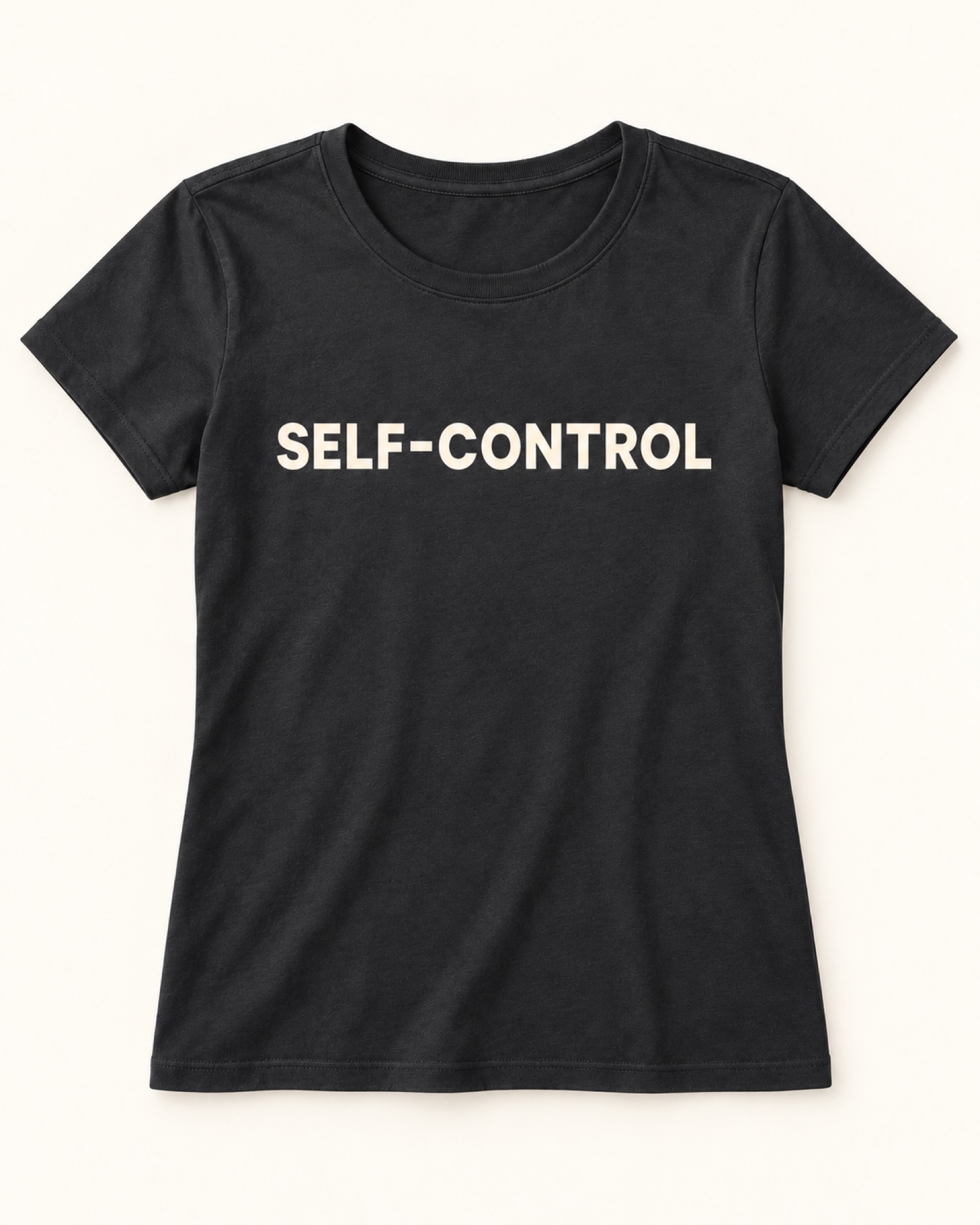 Self-Control printed on a black crew tee — styling sample, not a product variant