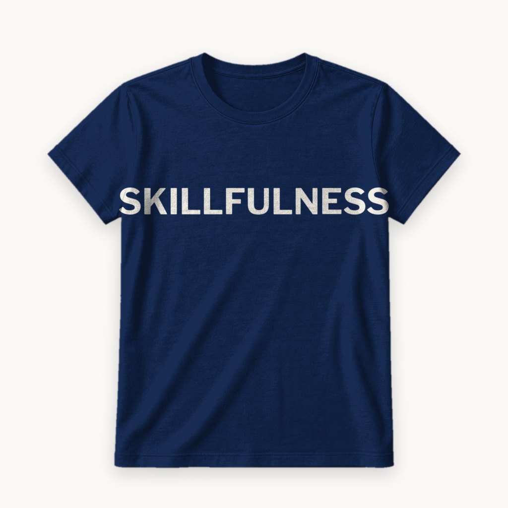 Skillfulness printed on a Navy tee — product photography