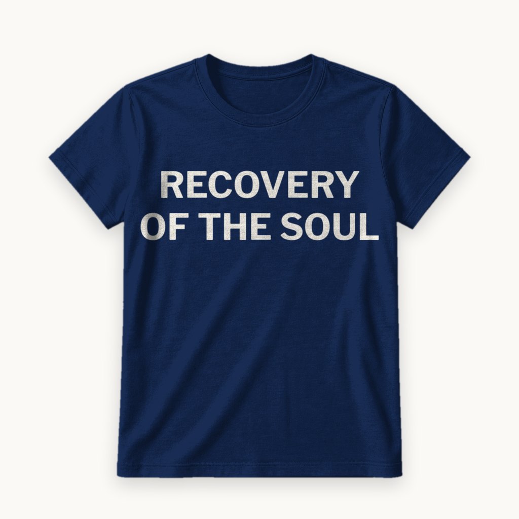 Recovery of the Soul printed on a Navy tee — product photography