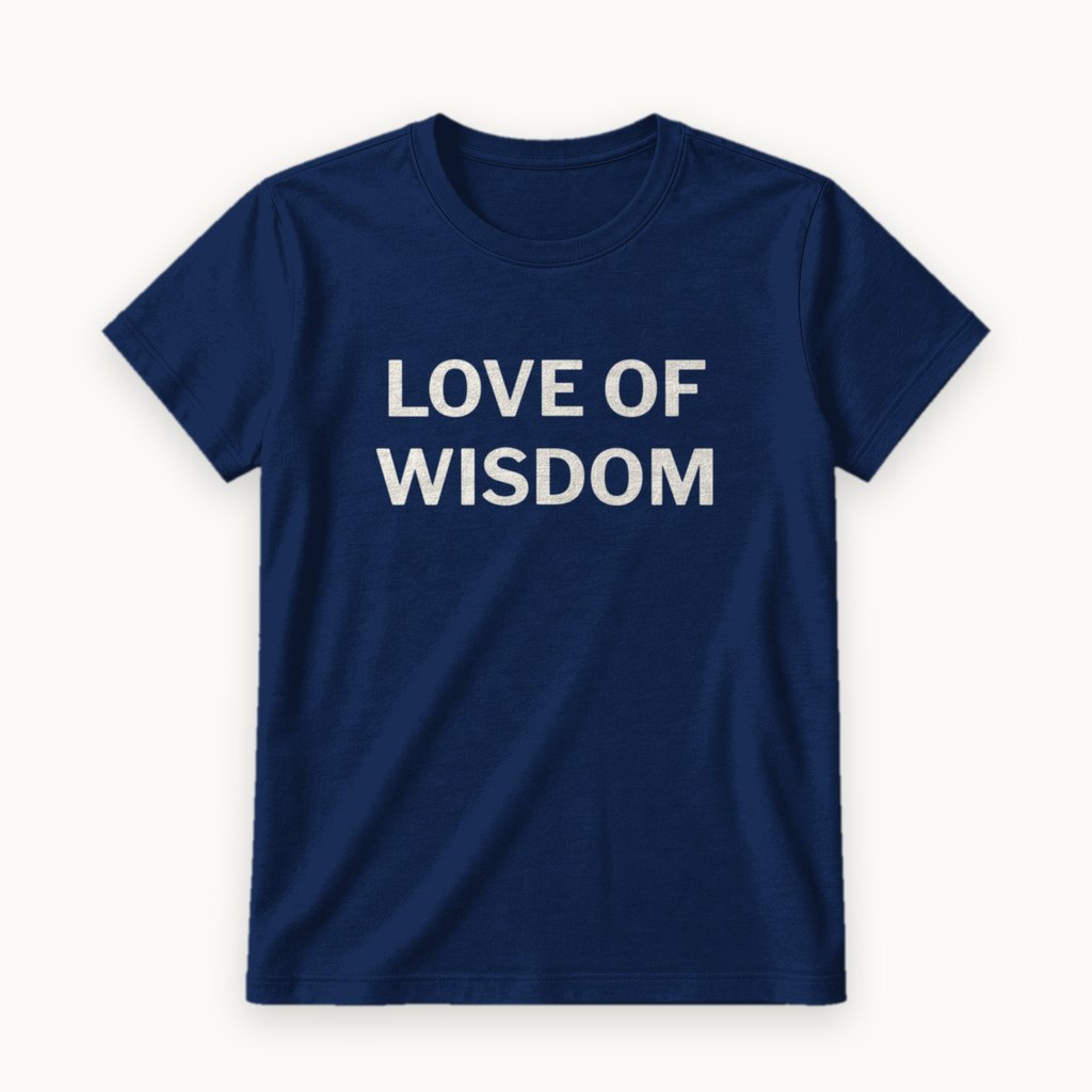Love of Wisdom printed on a Navy tee — product photography