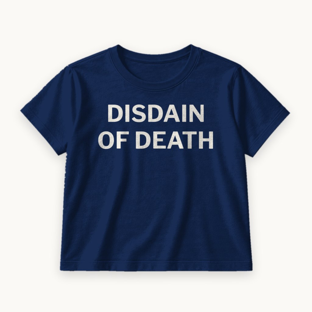 Disdain of Death printed on a Navy tee — product photography