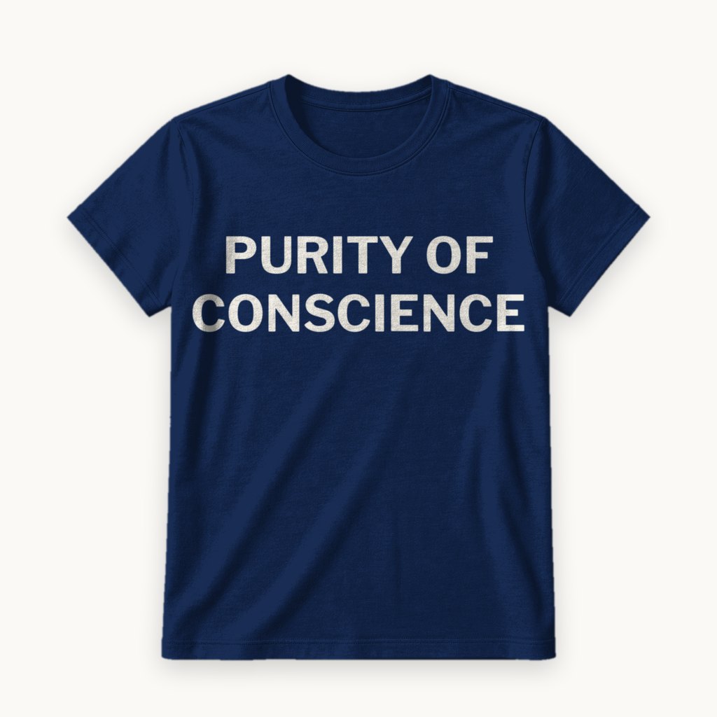 Purity of Conscience printed on a Navy tee — product photography