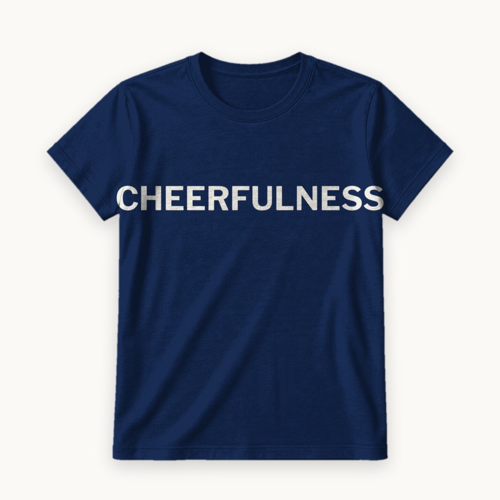 Cheerfulness printed on a Navy tee — product photography